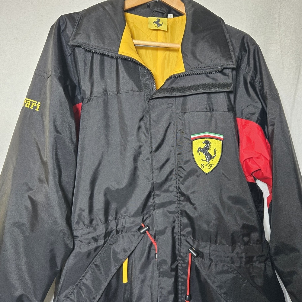 VTG Ferrari '95 Racing Jacket Parka Large Black Formula One Embroidered Quilted